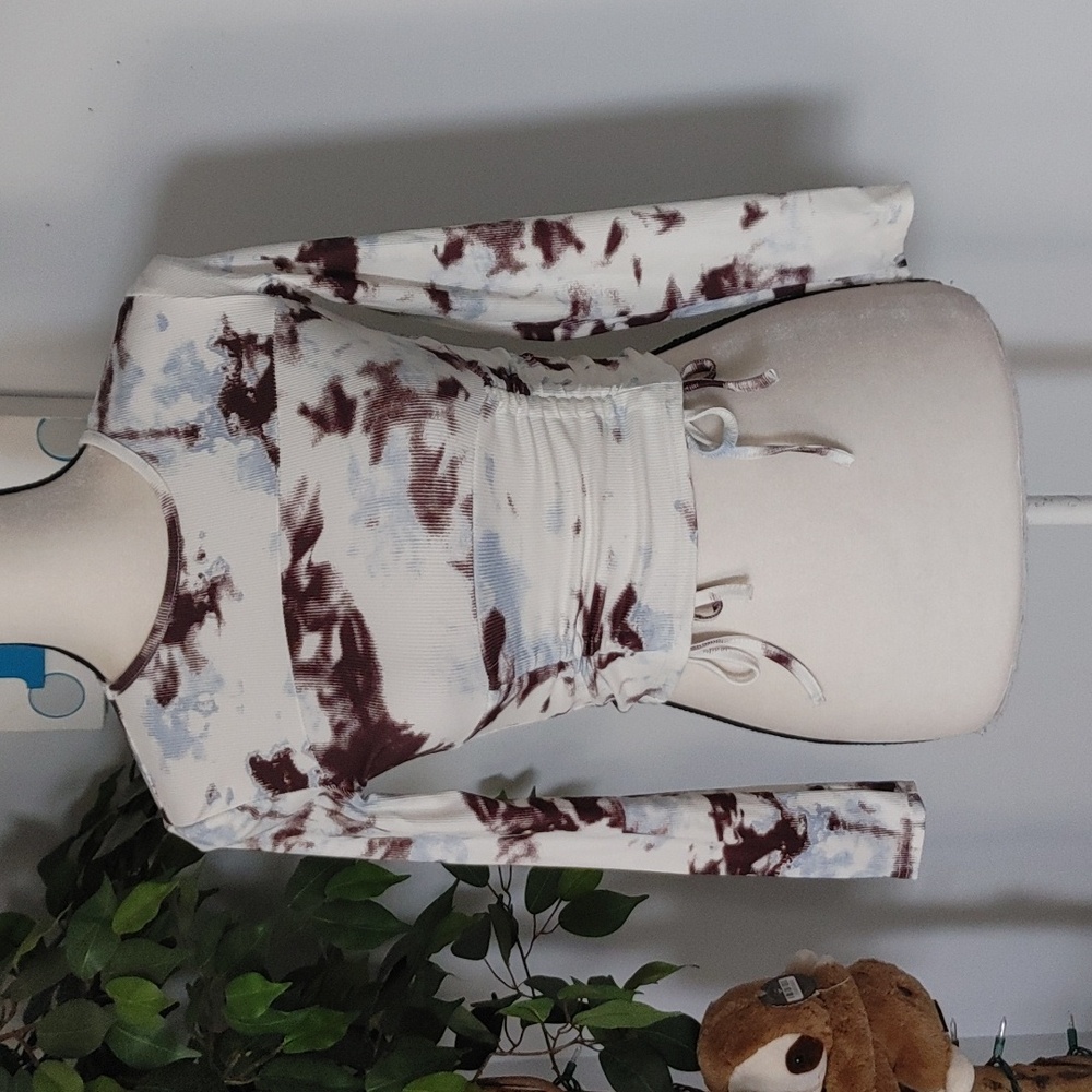 Cider Brown and White Tie-Dye Ruched Crop S